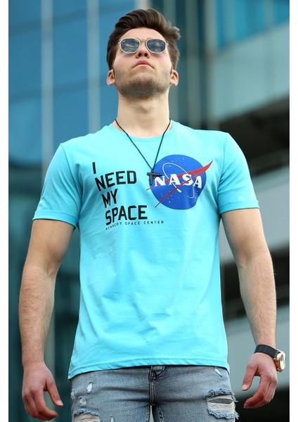 Turkuaz Baskılı Erkek T-Shirt 4509