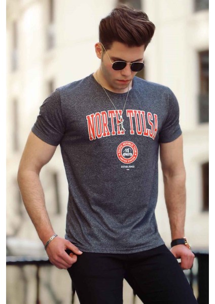 Baskılı Antrasit Erkek T-Shirt 4519