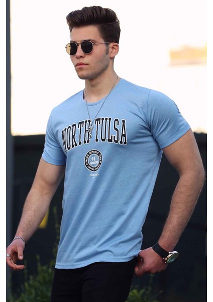 Baskılı Mavi Erkek T-Shirt 4519
