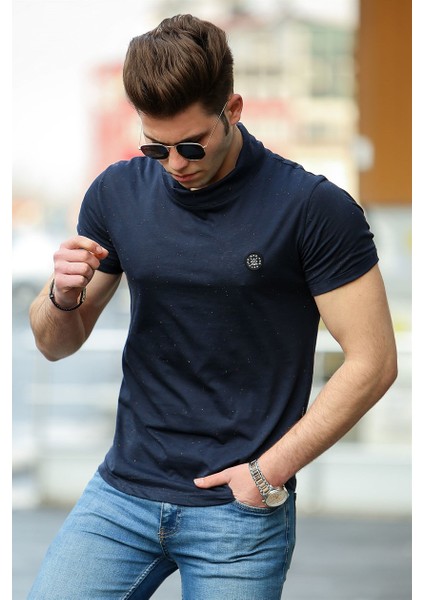 Erkek Şal Yaka Lacivert T-Shirt 4554