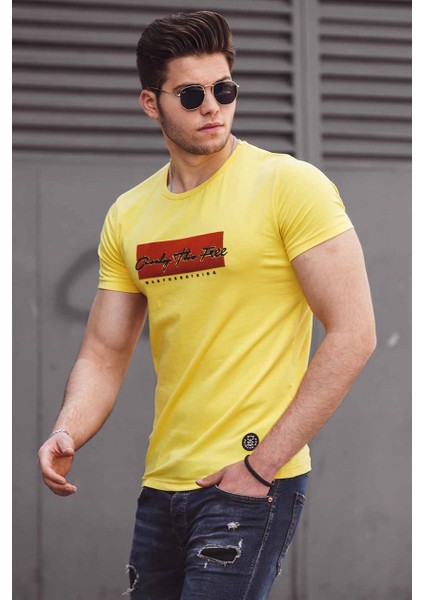 Madmext Baskılı Sarı Erkek T-Shirt 4589