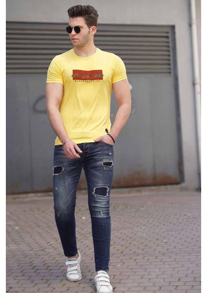 Madmext Baskılı Sarı Erkek T-Shirt 4589