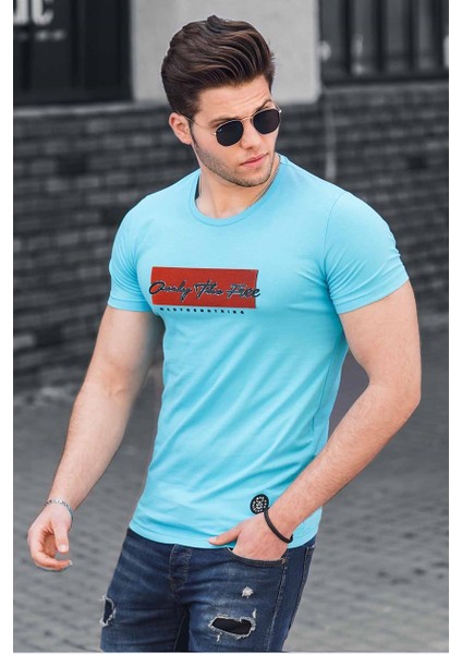 Madmext Baskılı Mavi Erkek T-Shirt 4589