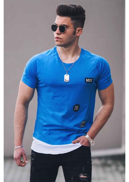 Madmext Dama Baskılı Saks T-Shirt 2624