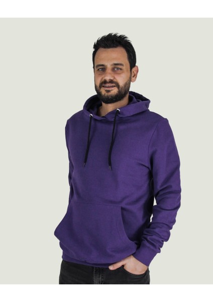 Kapüşonlu Kanguru Cepli Basic Mor Sweatshirt