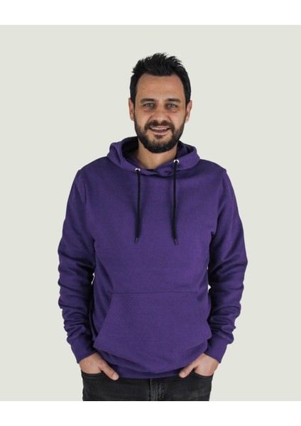 Kapüşonlu Kanguru Cepli Basic Mor Sweatshirt