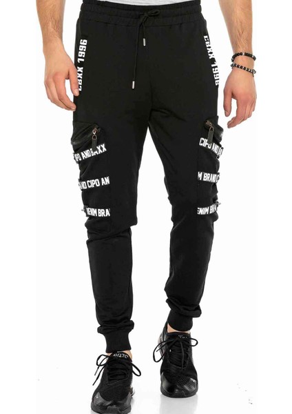 CR127 Şeritli Yazı Jogging Lastikli Alt Eşofman