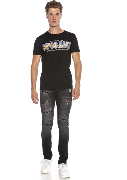 CT600 Baskılı Bisiklet Yaka Slim Fit Tişört fırsatları