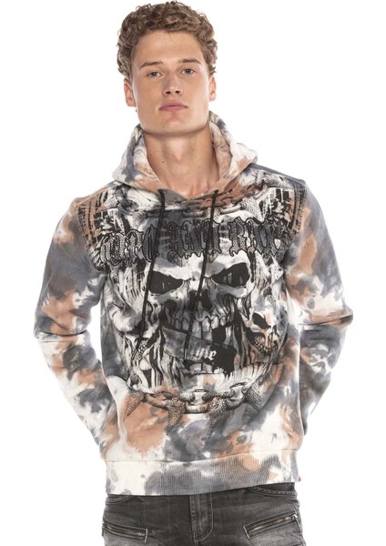 CL405 Kurukafalı Gotik Desenli Kapşonlu Sweatshirt