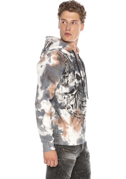CL405 Kurukafalı Gotik Desenli Kapşonlu Sweatshirt
