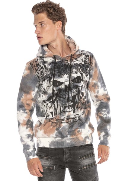CL405 Kurukafalı Gotik Desenli Kapşonlu Sweatshirt