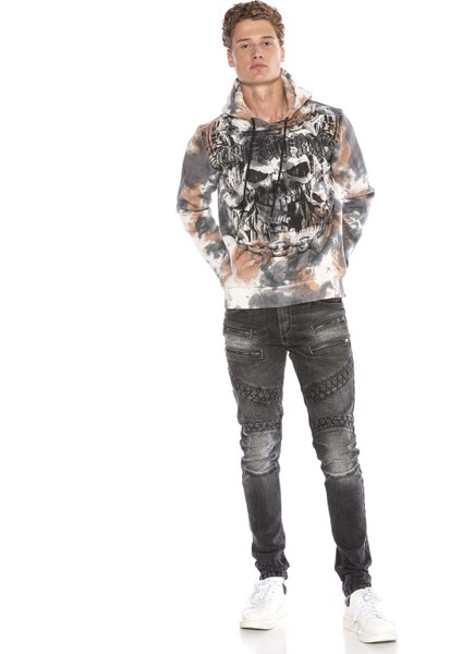 CL405 Kurukafalı Gotik Desenli Kapşonlu Sweatshirt