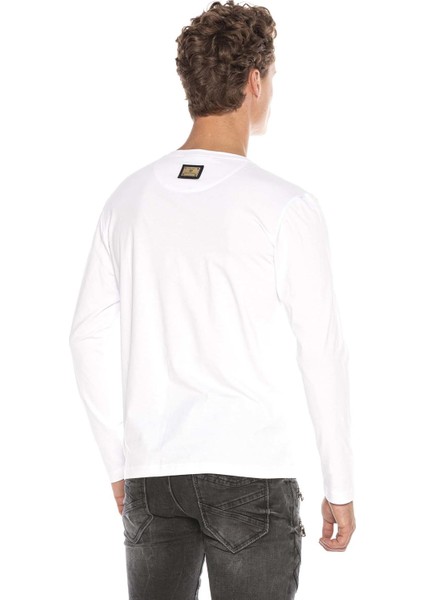 Cipo & Baxx CL396 Mistik Kurukafa Taşlı Beyaz Erkek Sweatshirt