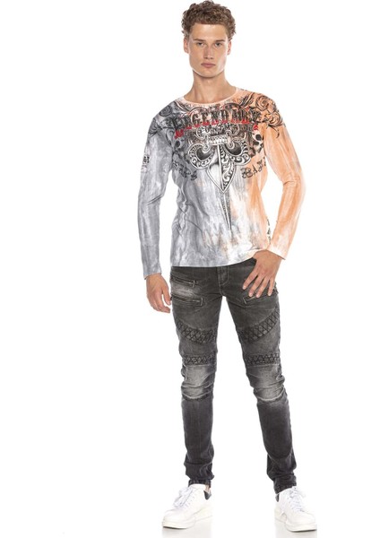 CL408 Royalty Desenli Karışık Sıcak Renkli Ince Sweatshirt
