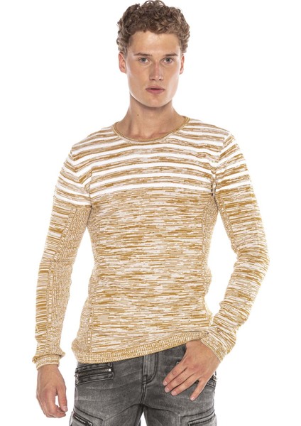 CP223 Dokulu Bisiklet Yaka Slim Fit Camel Kazak