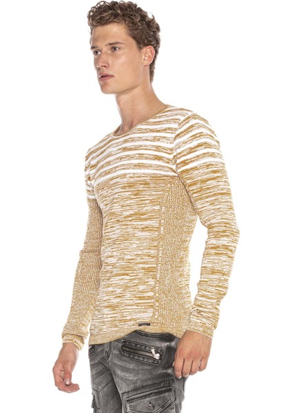 CP223 Dokulu Bisiklet Yaka Slim Fit Camel Kazak