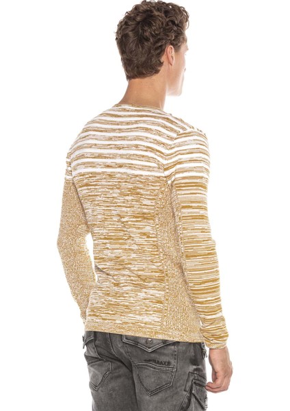 CP223 Dokulu Bisiklet Yaka Slim Fit Camel Kazak