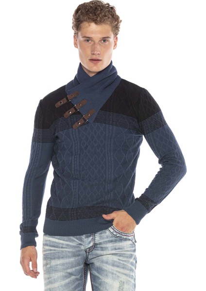 CP226 Detaylı Şal Yaka Desenli Slim Fit Erkek Kazak