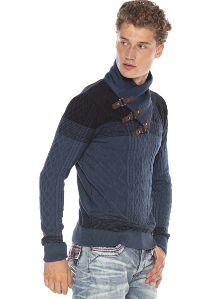 CP226 Detaylı Şal Yaka Desenli Slim Fit Erkek Kazak fiyatları