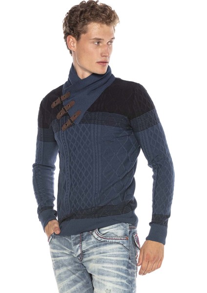 CP226 Detaylı Şal Yaka Desenli Slim Fit Erkek Kazak modelleri