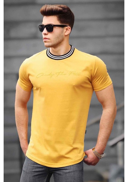 Sarı Nakış Baskılı Erkek T-Shirt 4486