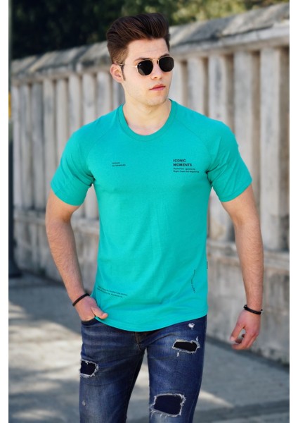 Turkuaz Baskılı Erkek T-Shirt 4632
