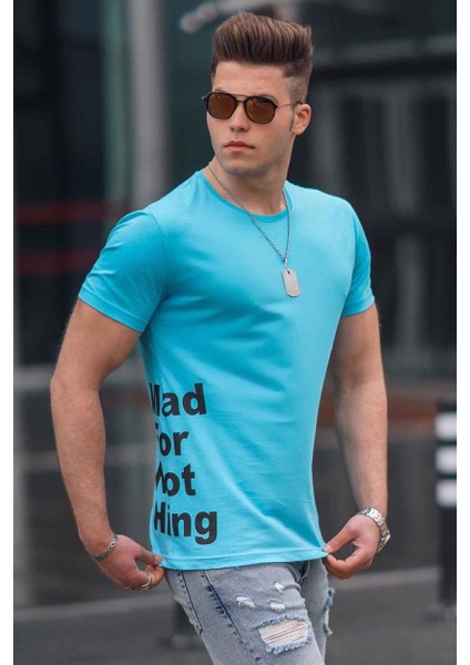 Mavi Baskılı Erkek T-Shirt 4553