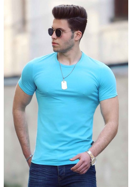 Bisiklet Yaka Mavi Erkek T-Shirt 4552