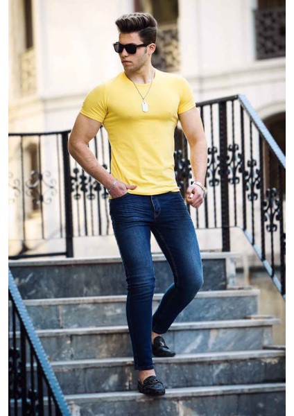 Bisiklet Yaka Sarı Erkek T-Shirt 4552