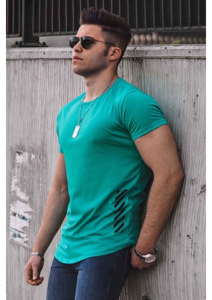 Baskılı Petrol Yeşili Erkek T-Shirt 3023