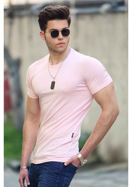 Bisiklet Yaka Pudra Erkek T-Shirt 4552