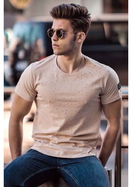 Yırtık Detaylı Camel T-Shirt 2883
