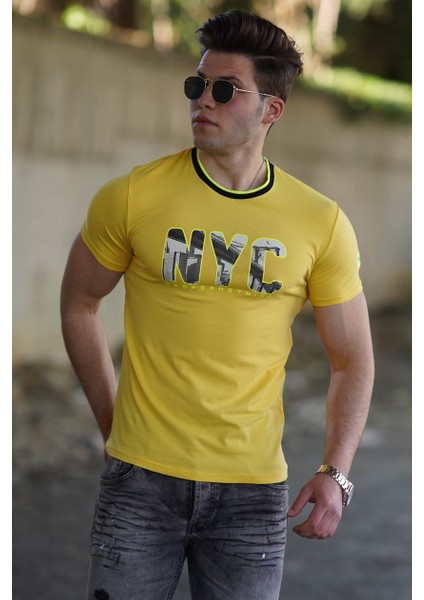 Sarı Baskılı Erkek T-Shirt 4606