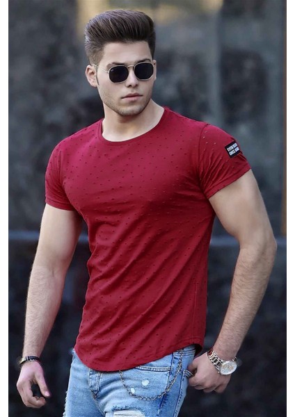 Yırtık Detaylı Bordo T-Shirt 2883