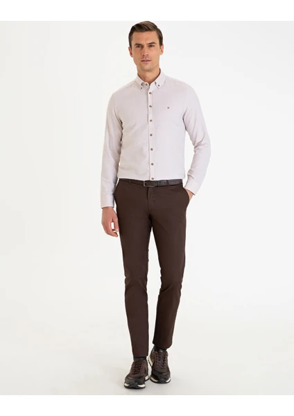 Pierre Cardin Erkek Kahverengi Slim Fit Kanvas Pantolon 50227424-VR029