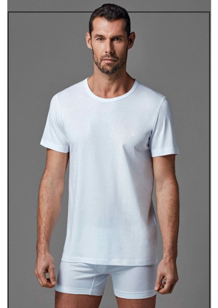 Erkek 2'li 0 Yaka Beyaz Fanila T-Shirt Atlet