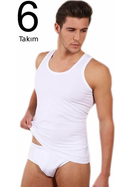 Erkek Beyaz 6'lı Paket Klasik Atlet Külot Takım