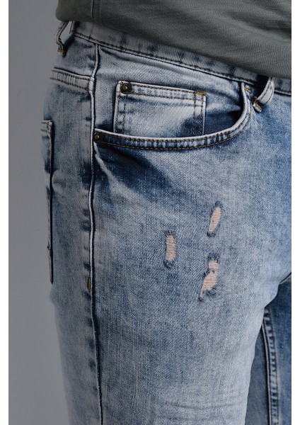 RD18YE010039 Jean Erkek Denim Pantolon Kamuflaj Yamalı Jean