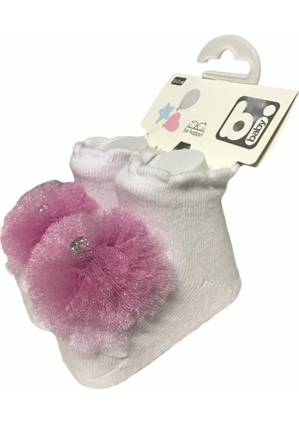 Kız Bebek Ponpon Aksesuarlı Pamuklu Yumuşak Çorap