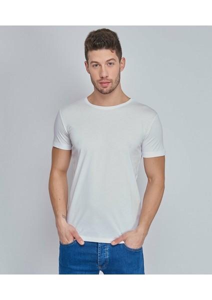 Çetinkaya Mentality B Yaka Basic Beyaz Tshirt