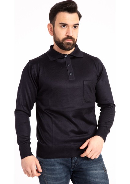 Erkek Ince Yün Triko Örgü Polo Yaka Baba Kazak Bluz