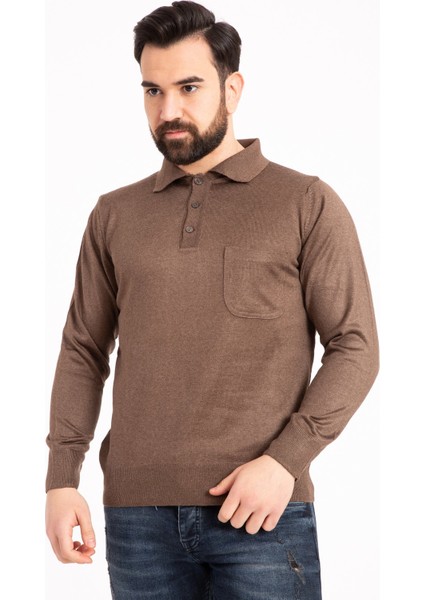 Erkek Ince Yün Triko Örgü Polo Yaka Baba Kazak Bluz