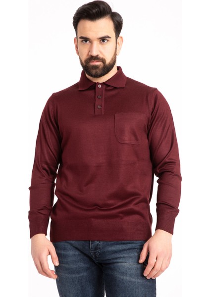 Erkek Ince Yün Triko Örgü Polo Yaka Baba Kazak Bluz