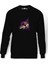 Space Unicorn Baskılı Siyah Erkek Örme Sweatshirt Uzun Kol 1