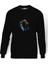 Wow Baskılı Siyah Erkek Örme Sweatshirt Uzun Kol 1