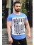 Bisiklet Yaka Baskılı Saks T-Shirt 3001 4