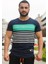 Çizgi Detaylı Baskılı Lacivert T-Shirt 3041 1