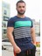 Çizgi Detaylı Baskılı Lacivert T-Shirt 3041 2
