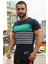 Çizgi Detaylı Baskılı Lacivert T-Shirt 3041 3