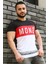 Renk Bloklu Yazı Detaylı Siyah T-Shirt 3077 2